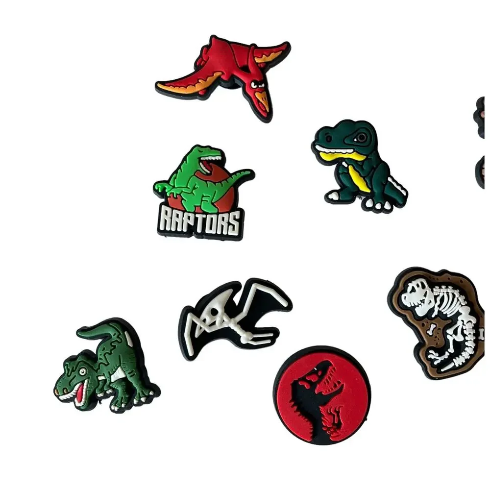 NEW Dinosaur SHOE CHARMS 14pc for Croc Clogs Zip Bags T-Rex Raptors Skeleton +